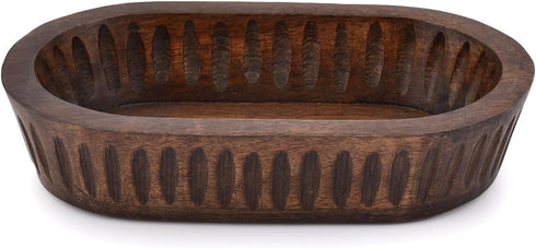 Mango Wood Decorative Bowls for Home Décor, Decorative Long Wooden Bowl for Table Centerpiece (10" x 6" x 2") by Samhita