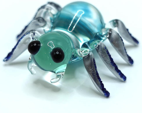Spider Miniature Figurines, Hand Painted Blown Glass Art Collectible Gift for Home Decor (Black Blue)