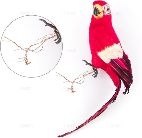 AUEAR 17.7 Inch Red Lifelike Artificial Birds, Feathered Fake Parrot Decor Model for Craft Decoration