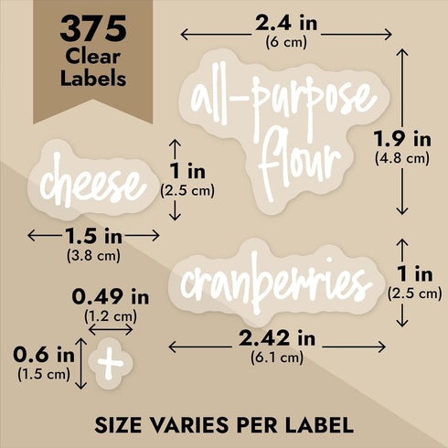Talented Kitchen Pantry Labels for Containers (375 Pack) - White Script Stickers for Organizing Food Storage