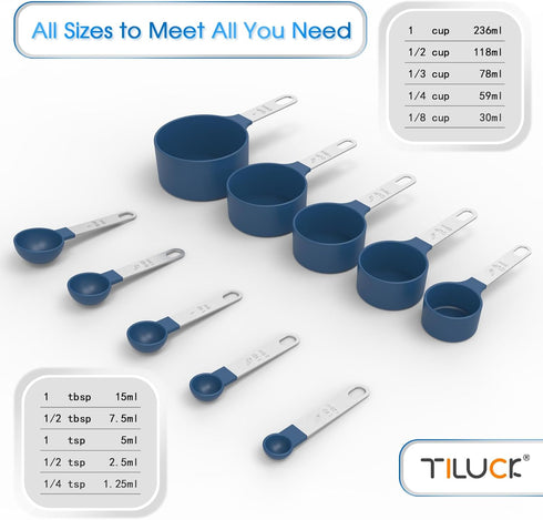 TILUCK Measuring Cups & Spoons Set, Stackable Cups and Spoons, Kitchen Gadgets for Cooking & Baking, Blue