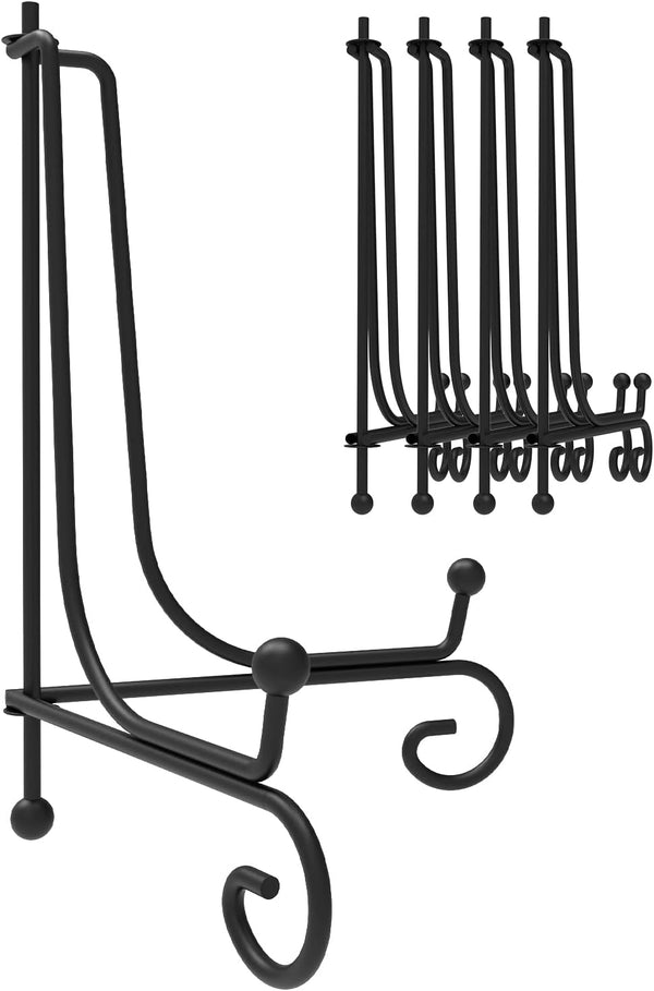 Iron Display Stand 5 Packs, 10 Inch Plate Stand, Photo Stand for Display, Black Foldable Easel for Photo Frame, Artwork