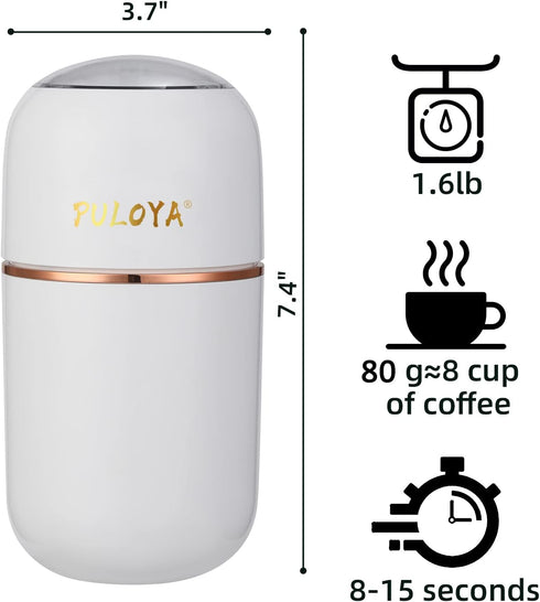 Coffee Grinder Electric for Beans, Spices, Herbs, Grains, Nuts, Stainless Steel Blades, 2.8 oz, White