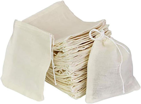 30 Pcs 4 x 3 Inches Natural Unbleached Cotton Drawstring Bags - Muslin Bags for Spice, Herbs, Tea