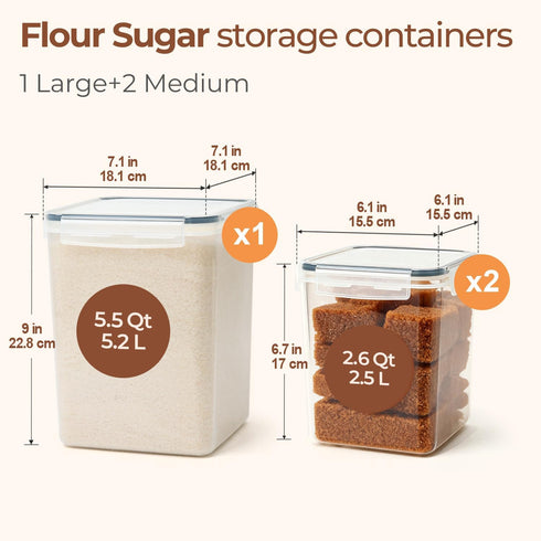 Set 3 (5.2L/5.5Qt) (2.5L/2.6Qt*2), Sets ComSaf Flour Sugar Storage Containers of Large Airtight Food Storage Containers