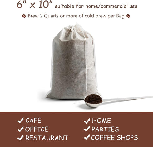 Cold Brew Coffee Bags, 60 Count Disposable Fine Mesh Brewing Bags for Iced Coffee & Tea