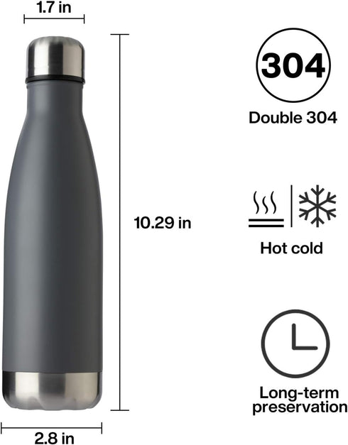 MEWAY 17oz Sport Water Bottle - Vacuum Insulated Stainless Steel, Leak-Proof Double Wall Cola Shape (Cold Gray, 1 Pack)