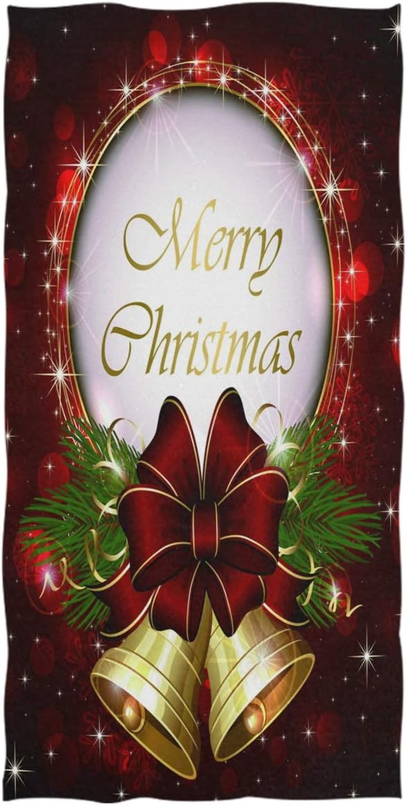 Pfrewn Christmas Bells Bow Hand Towels 16x30 in Red Snowflakes for Bathroom Decor