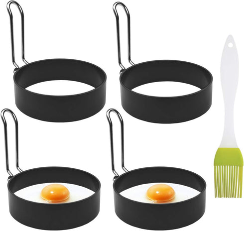 4 Pack Non Stick Stainless Steel Egg Maker, Cooking Rings Shaper for Pancakes and Sandwiches, Metal Handle