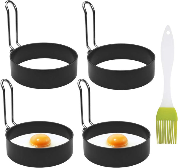 4 Pack Non Stick Stainless Steel Egg Maker, Cooking Rings Shaper for Pancakes and Sandwiches, Metal Handle