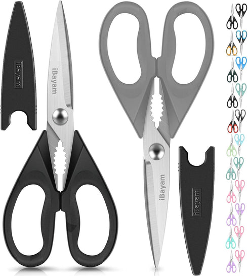 iBayam Kitchen Shears – All Purpose Heavy Duty Meat Scissors, Dishwasher Safe Utility Scissors, 2-Pack