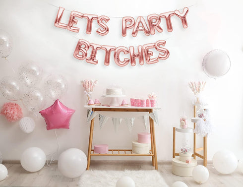 PartyForever Rose Gold 16 Inch Letters Banner, Bachelorette Party Balloons Decorations Set for Bridal Shower
