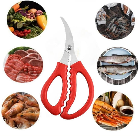 4 Pcs Multifunctional Seafood Scissors, Stainless Steel Shears for Kitchen, Red and Black