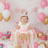 1st Set PapaKit Girls Birthday High Chair Premium Decoration - Pink & Gold Ribbon Garland, Crown, One Banner & Cake