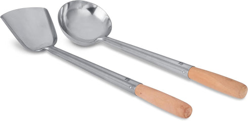 Craft Wok Ladle and Spatula Set with Wooden Handles for Asian Chinese Carbon Steel Woks