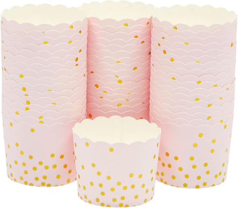 Sparkle and Bash 50 Pack Pink and Gold Cupcake Wrappers, Paper Baking Cups, Muffin Liners for Baby Shower