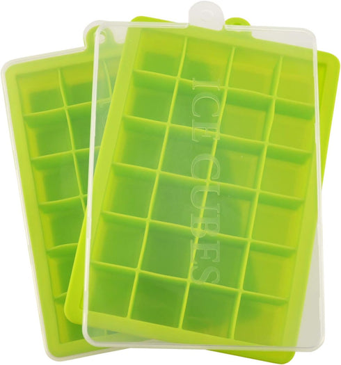 Ice Cube Tray, Silicone Square Ice Trays Easy Release Stackable Ice Cube Mold with Removable Lid, 24 Cavity (2 Pack,