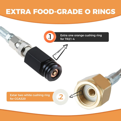 Soda Machine Co2 Adapter, CGA320 to tr21-4 Direct Adapter with 60 Inch High Pressure Stainless Steel Hose