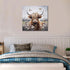 Enartly 14"x14" Highland Cow Bathroom Wall Art, Rustic Farmhouse Animal Canvas Print, Nature Flower Landscape Decor