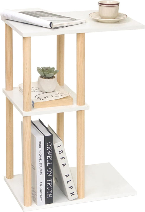 3-Tier AWASEN C Shaped End Table, Small Side Table for Couch, Wood Sofa Table Coffee Table for Living Room, Small