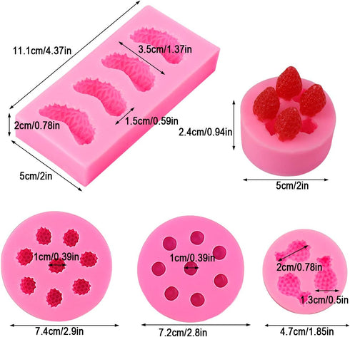 5Pcs Fruit Shaped Jelly Molds, 3D Mini Silicone Fruit Mold for Cupcake Decorating, Soap, Chocolate
