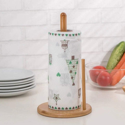 Wooden Paper Towel Holder, Free-Standing Kitchen Roll Holder with Wooden Base, Countertop Paper Towel Stand & Organizer