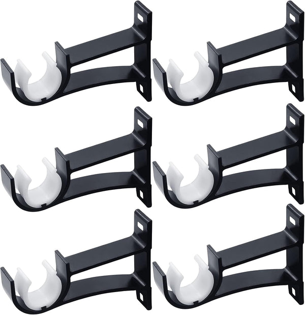 6 Pack Heavy Duty Curtain Rod Bracket, Curtain Rod Holders for Wall Drapery Rod Hangers, Black
