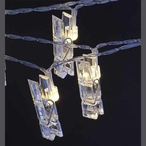 GL42589 10.5 Sterno Home LED Battery-Operated Clip String Lights, Feet, Warm White Cord