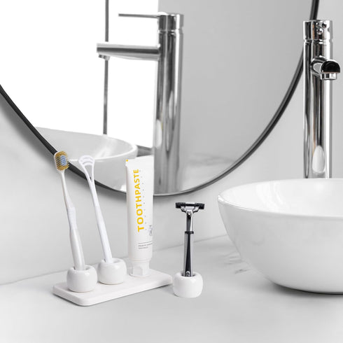 Dersyer 3 Pack 1 Pack Countertop, Mini Ceramic Toothbrush Holder Stand with Water Absorbing Stone for Bathroom Vanity
