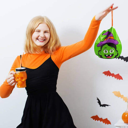 CCINEE 24pcs Drawstring Goody Bags - 12 Styles Halloween Treats Bags for Kids' Trick or Treat Party