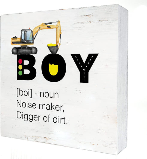 HDKY Construction Nursery Wood Box Sign Construction Truck Boy Definition Wooden Box Sign