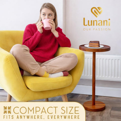 Lunani OUR PASSION 24 2 Drink Table for Small Spaces Pedestal Side Table with Stable Base, Phone Holder & Coasters