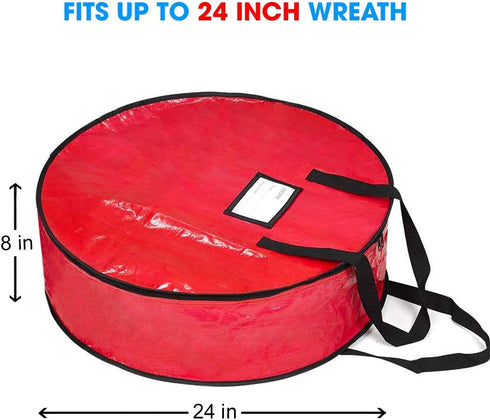 ProPik Christmas Wreath Storage Bag 24" - Heavy Duty Container with Tear Resistant Material, 24” X 8” (Red)