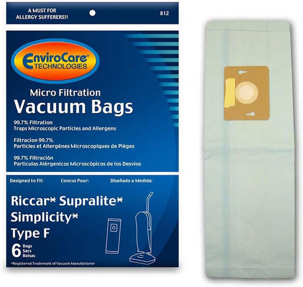 EnviroCare Replacement Micro Filtration Vacuum Cleaner Dust Bags - 6 Pack for Riccar Supralite and Simplicity Type F