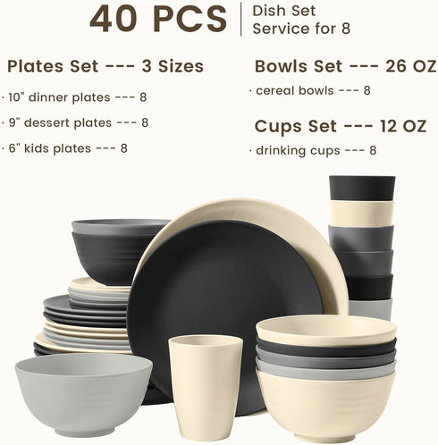 Set 40 Set, Set, Set Homienly Kitchen Wheat Straw Dinnerware PCS - Dinner Plates, Cereal Bowls, Wheat Straw Cups