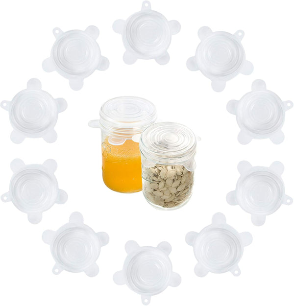 Webake Silicone Stretch Lids 10 Pack for Regular and Wide Mouth Mason Jar, Reusable Food Storage Covers