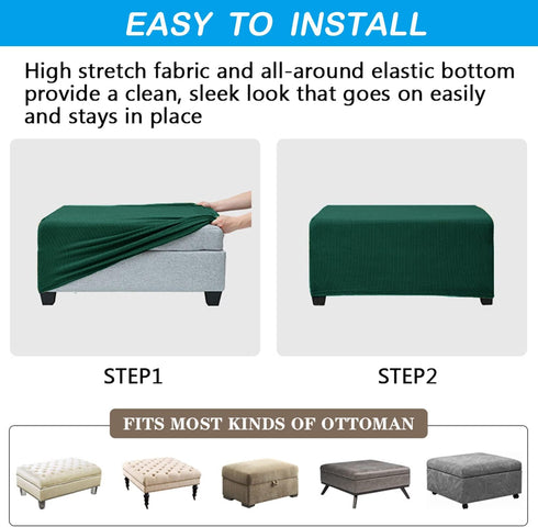 OBCREAT Ottoman Covers, Stretch Jacquard Ottoman Slipcover Soft Thick Folding Storage Cover Rectangle Footrest Stool
