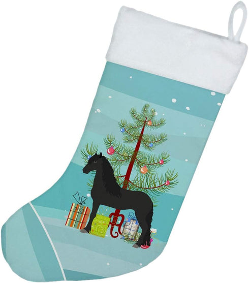Caroline's Treasures BB9282CS Friesian Horse Christmas Stocking, Teal Fireplace Hanging Stockings for Holiday Decor