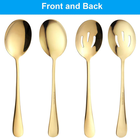 6 Pieces Serving Spoons Set, 8.7 Inch Stainless Steel Buffet Banquet Spoons, Gold Cutlery Set