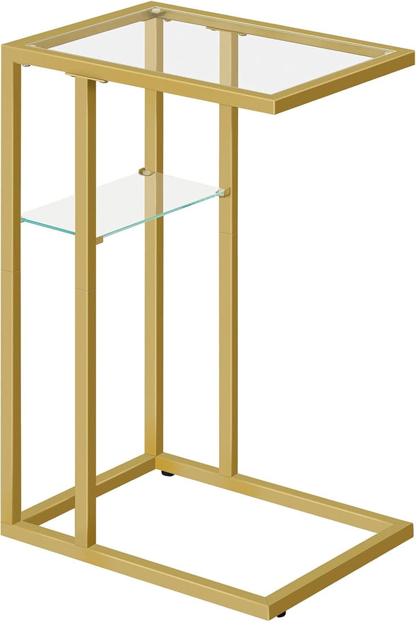 HOOBRO End Table, C Shaped Side Table with Tempered Glass, 24.4 Small