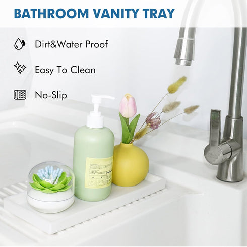 Bloss Counter Tray Set for Bathroom/Kitchen: 7.9" Silicone Tray for Soap, Sponge, and Jewelry