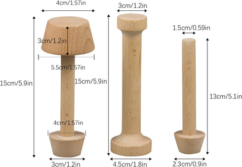 3Pcs Tart Tamper Set, Portable Wooden Double Side Pie Pastry Dough Tamper, DIY Cake Pastry Tools