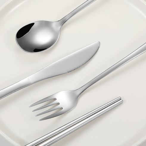 INKULEER Travel Cutlery Set, 18/8 Stainless Steel Reusable Utensils with Case, Portable Silverware Lunch Box (Silver)