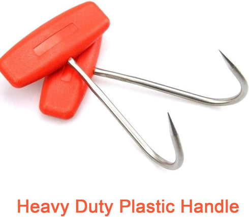 TIHOOD 2PCS T Shaped Boning Meat Hooks, 6 inch Stainless Steel Butcher Shop Tool Kit (Orange x2)