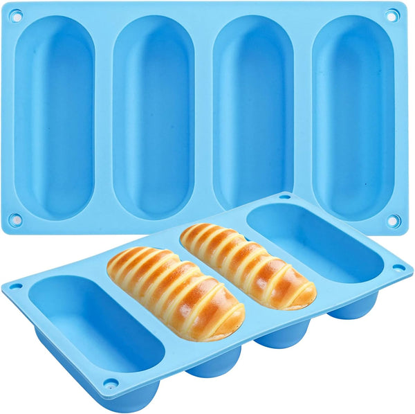 CANIPHA 2 Pack Hot Dog Bun Pan, Silicone Nonstick & Heat Proof Baking Molds for Homemade Hotdog Rolls
