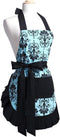 G2PLUS Vintage Damask Mothers Apron for Women, Extra Long Ties, Pockets, 28 x 27 Inch, Perfect for Cooking, Baking,