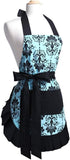 G2PLUS Vintage Damask Mothers Apron for Women, Extra Long Ties, Pockets, 28 x 27 Inch, Perfect for Cooking, Baking,