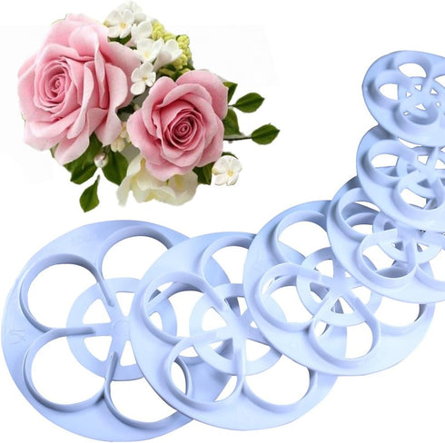 KALAIEN Rose Flower Cutters Set: Gumpaste Flowers Modelling Tools for Cake Decorating, 6 Plunger Cutter Mold