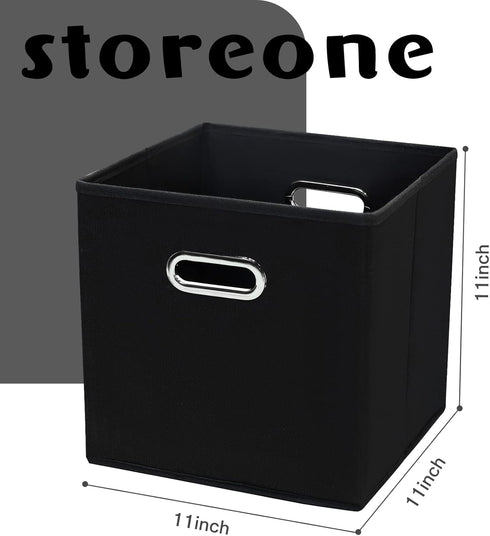 Black Fabric Storage Bins Cubes Baskets Containers-(11X11X11) with Dual Handles Cube Storage Organizer Bins for Shelf Closet, Bedroom Organizers, Foldable Set of 3 (Black )