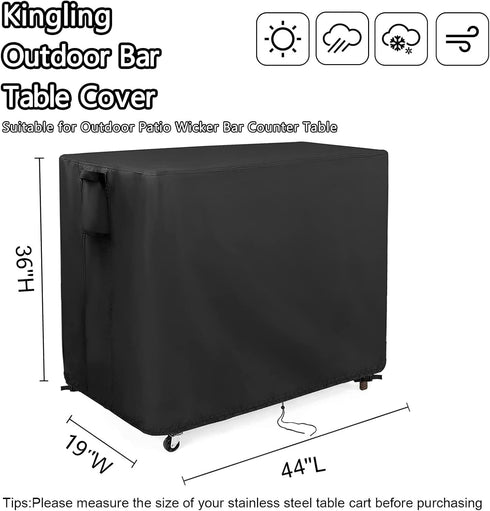 44 Inch 44''L 19''W 36''H(Black) Kingling Outdoor Table Cover for Wicker Bar Cart, Waterproof Patio Bar Table Cover